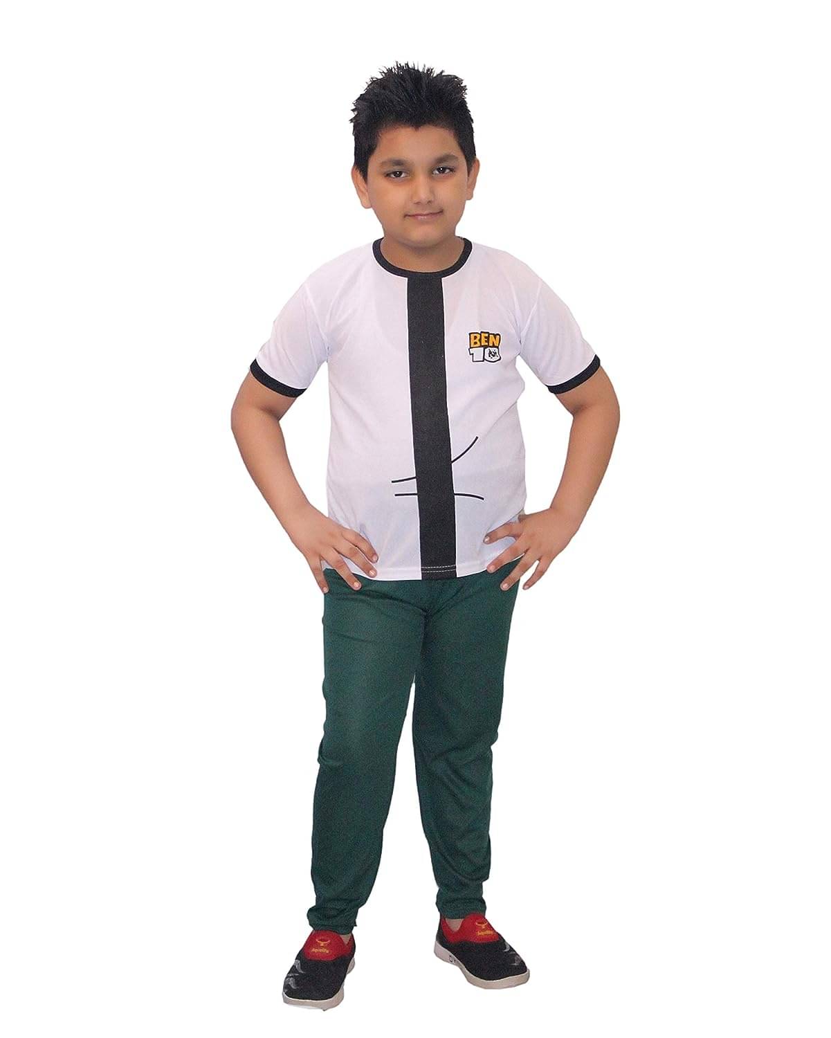     			Kaku Fancy Dresses Ben Super Hero Costume -White & Green, 5-6 Years, for Boys
