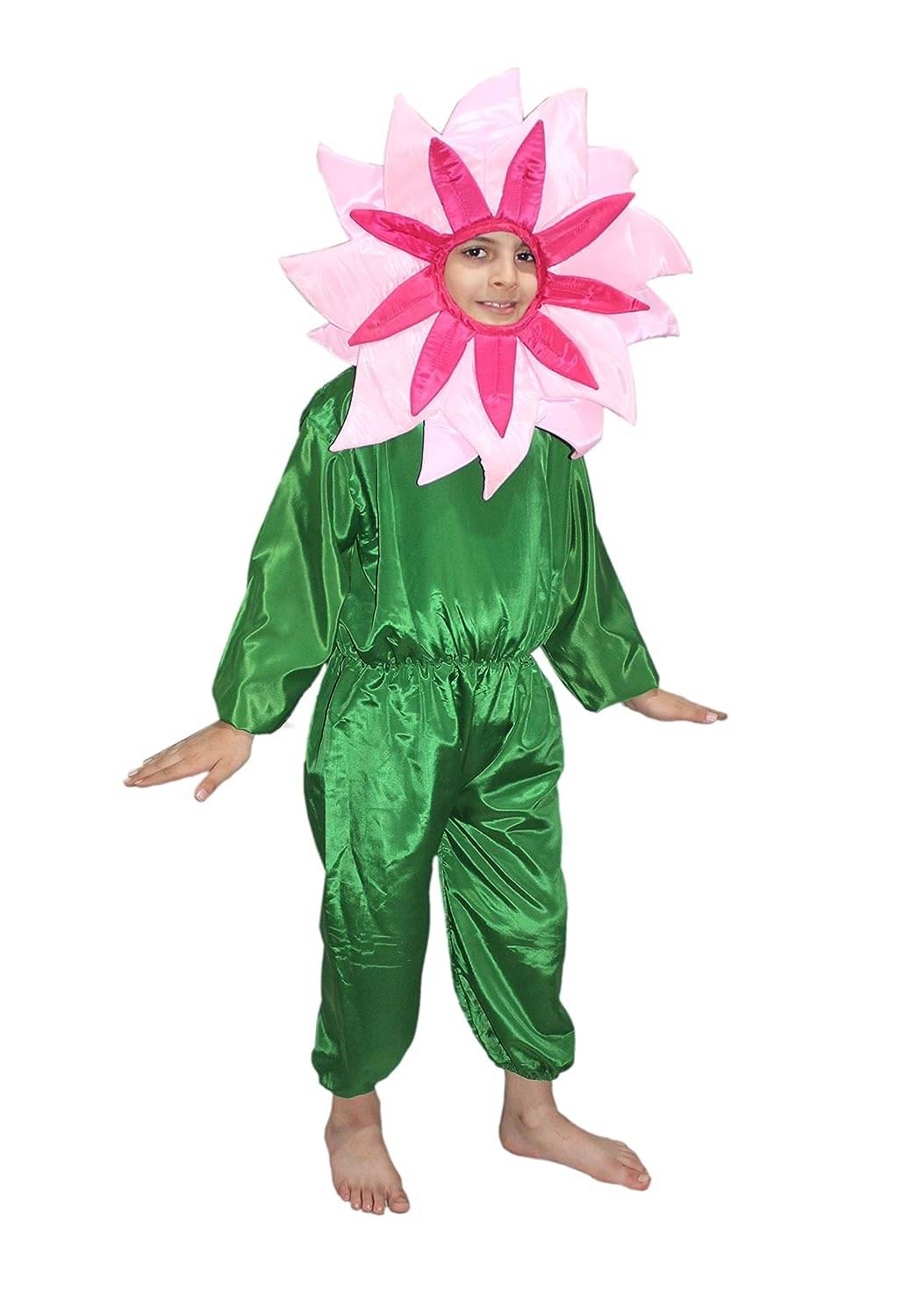     			Kaku Fancy Dresses Nature Theme Double Shade Pink Flower Costume -Pink & Green, 10-12 Years, For Boys & Girls