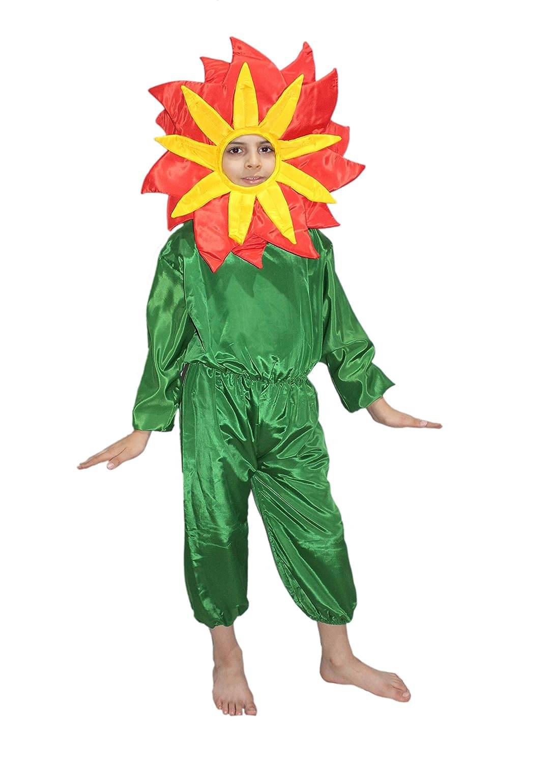     			Kaku Fancy Dresses Nature Theme Double Shade Red Flower Costume -Red & Green, 3-4 Years, For Boys & Girls