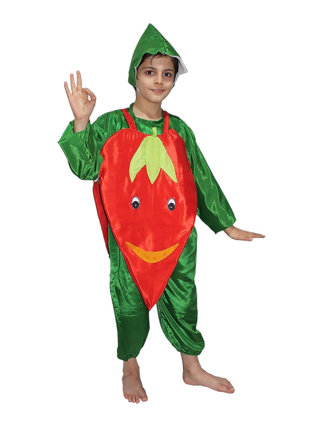 Kaku Fancy Dresses Red Chilly Vegetables Costume -Red & Green, 7-8 Years, for Boys & Girls Kaku Fancy Dresses Red Chilly Vegetables Costume -Red & Green, 7-8 Years, for Boys & Girls