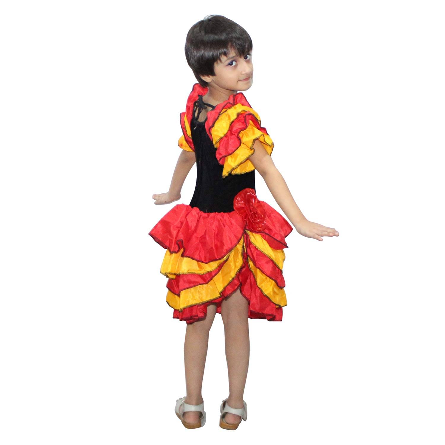     			Kaku Fancy Dresses Salsa Girl Costume For Western Dance -Red-Yellow, 7-8 Years, For Girls