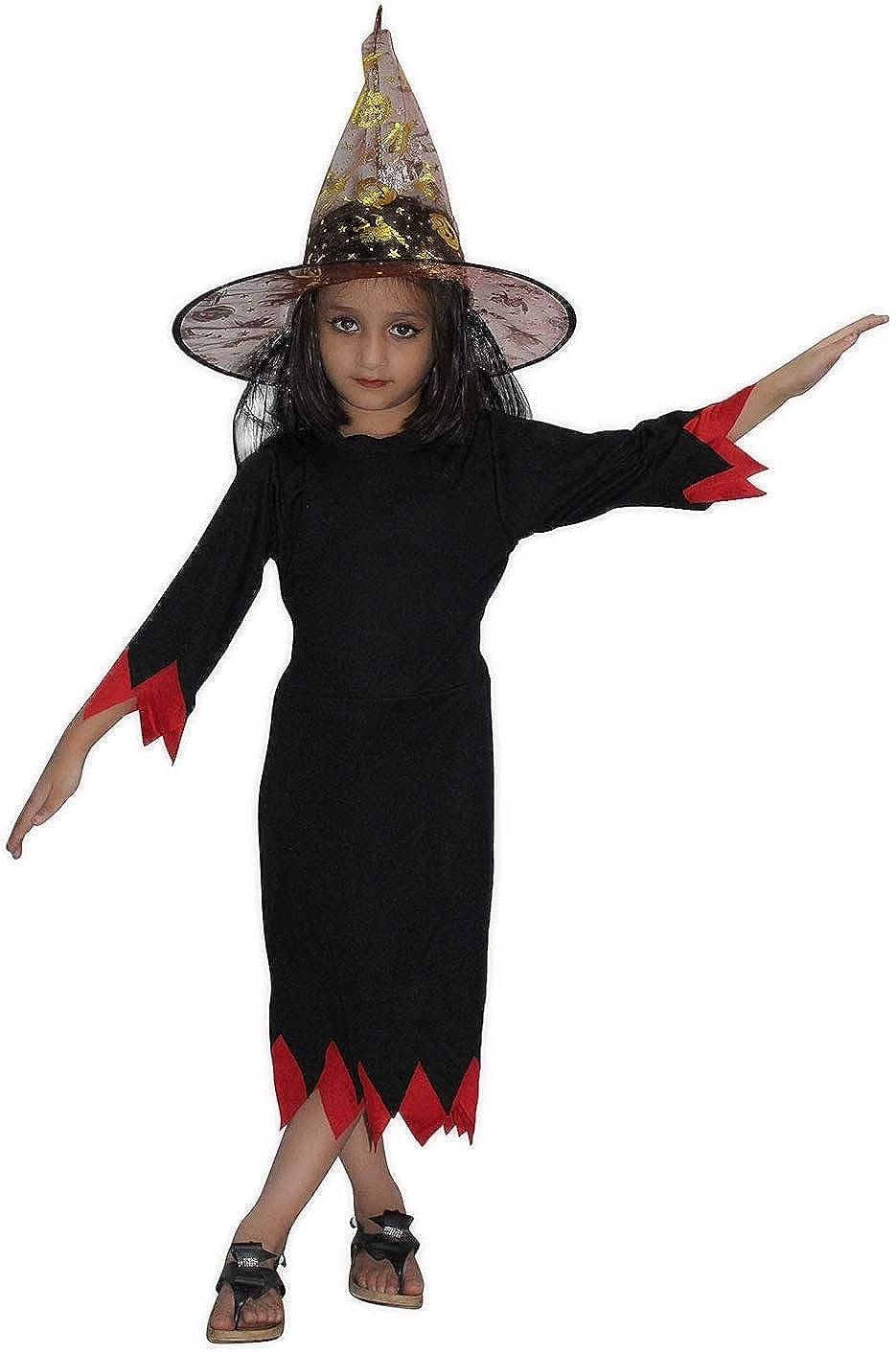Kaku Fancy Dresses Witch Costume with Cap/California Cosplay Halloween Costume -Black, 3-4 Years, For Girls Kaku Fancy Dresses Witch Costume with Cap/California Cosplay Halloween Costume -Black, 3-4 Years, For Girls