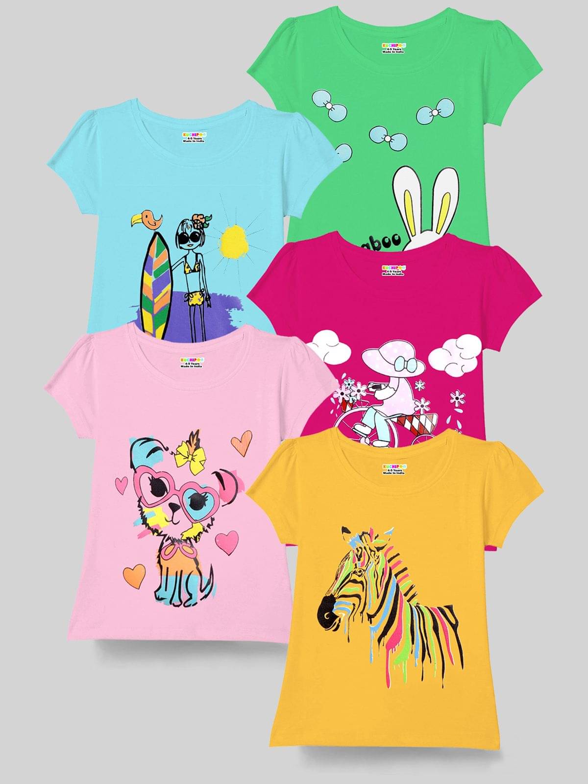     			Kuchipoo Pack of 5 Girls Cotton Blend T-Shirt ( Multicolor5 )