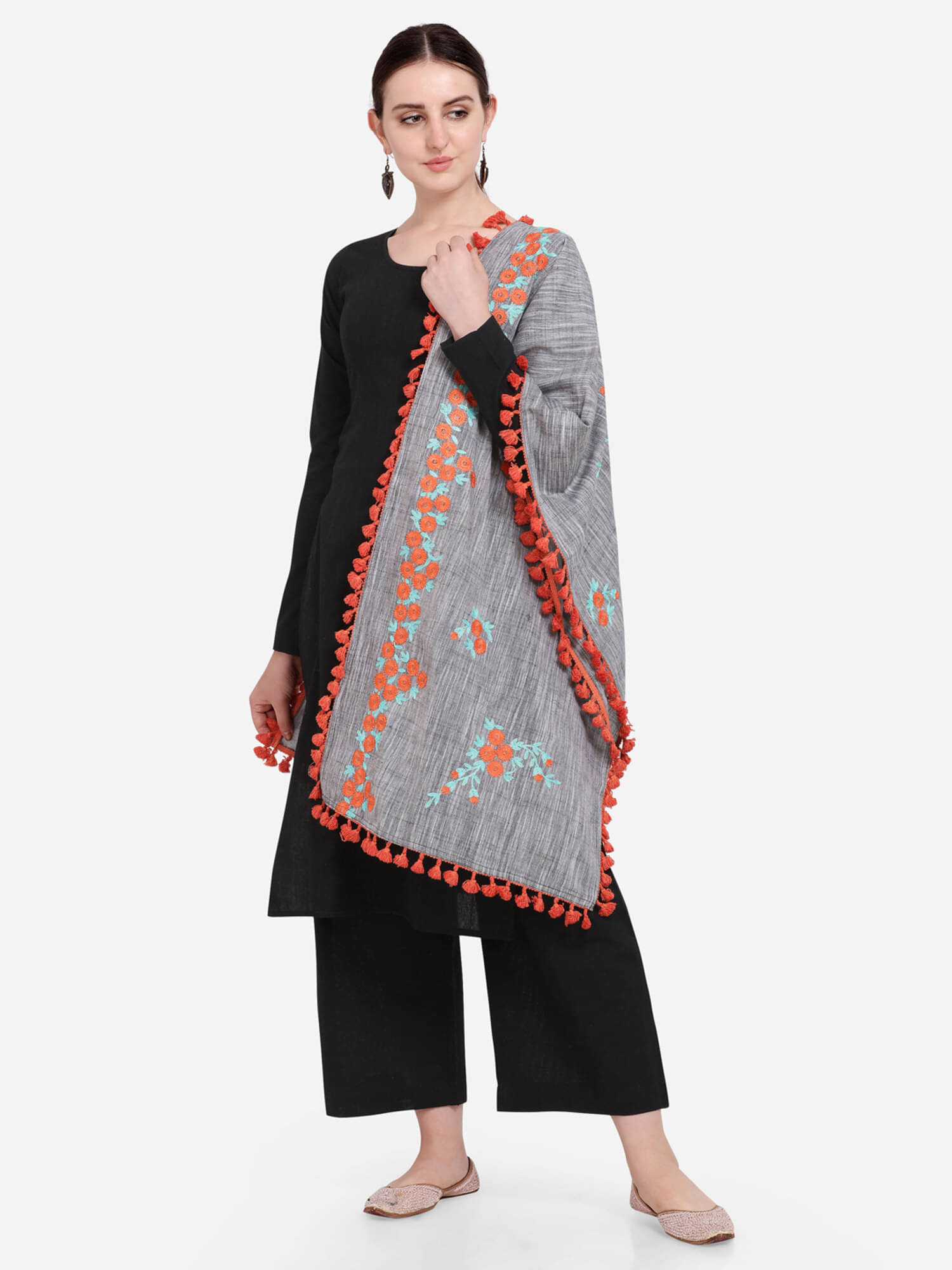 MESMORA - Grey Cotton Women's Dupatta - ( Pack of 1 )     			MESMORA - Grey Cotton Women's Dupatta - ( Pack of 1 )