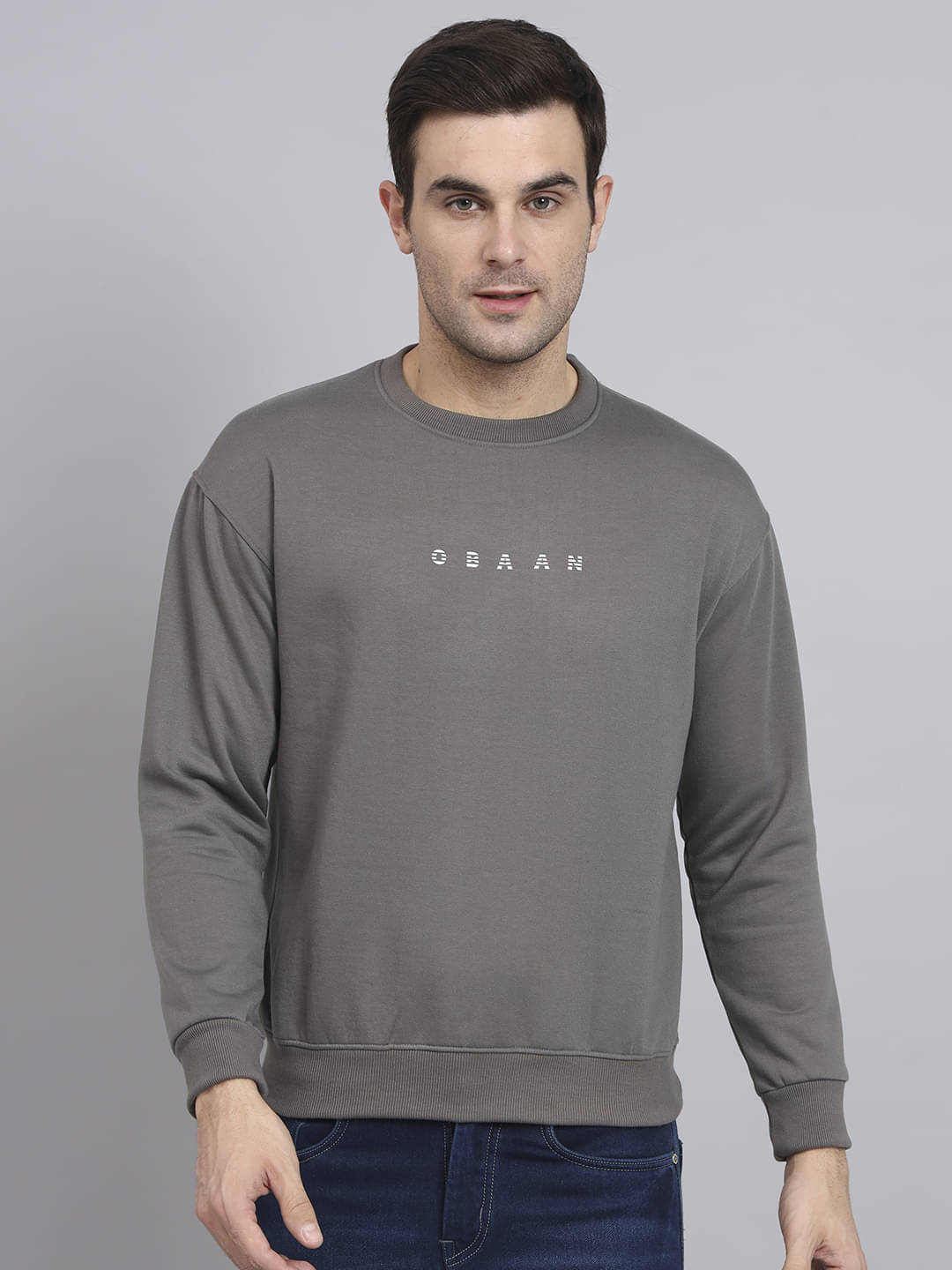     			OBAAN - Grey Cotton Blend Regular Fit Men's Sweatshirt ( Pack of 1 )