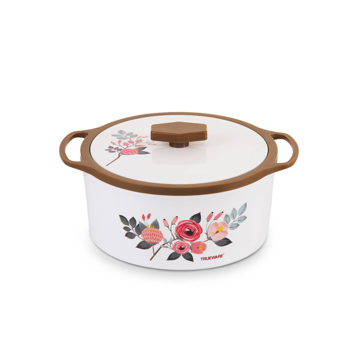 Trueware Florra Inner Steel Brown Plastic Thermoware Casserole ( Set of 1 , 1500 mL )