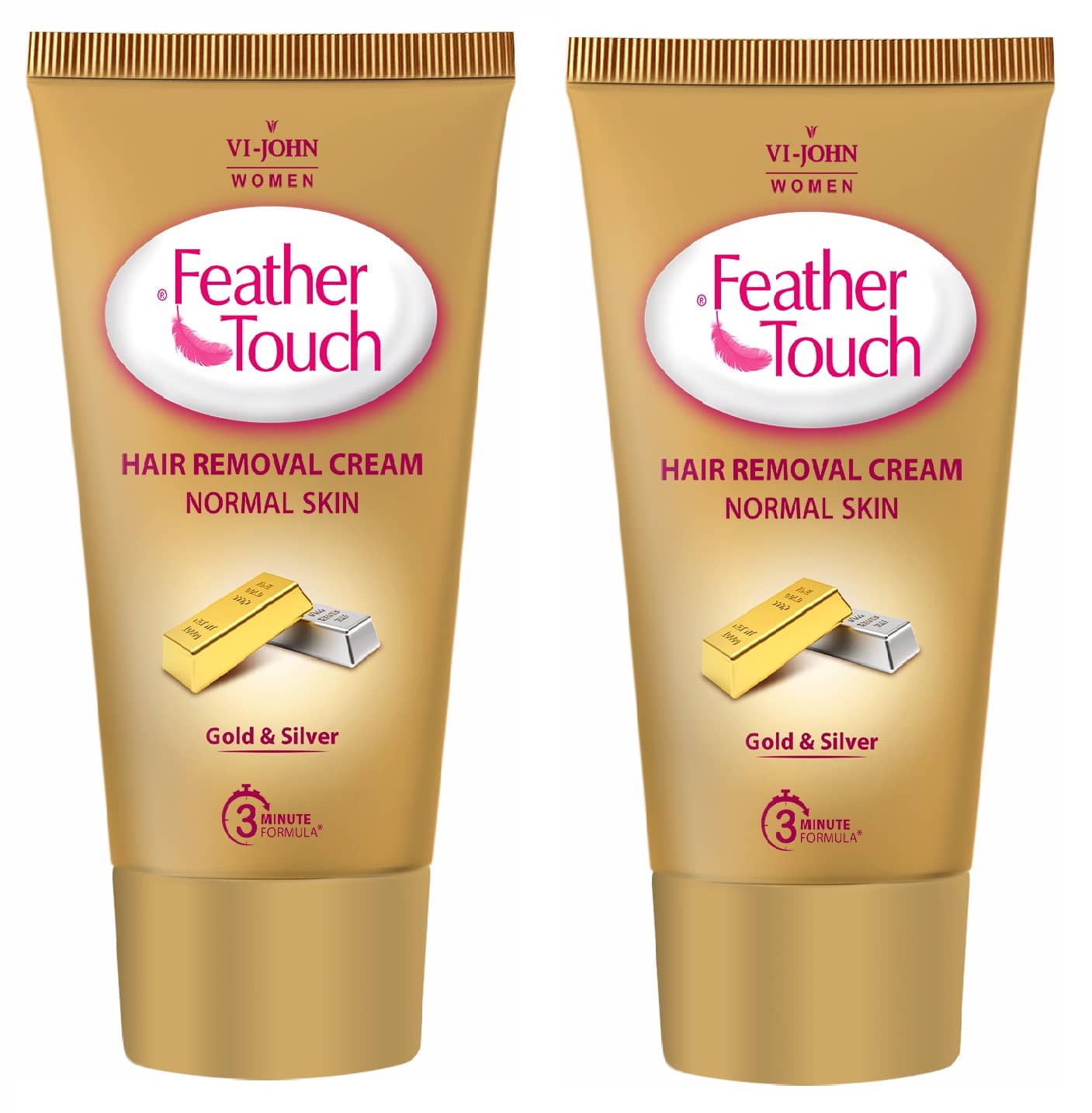 VI-JOHN Feather Touch Gold & Silver Hair Removal Cream for Normal Skin 40g Each (80g) - Pack of 2