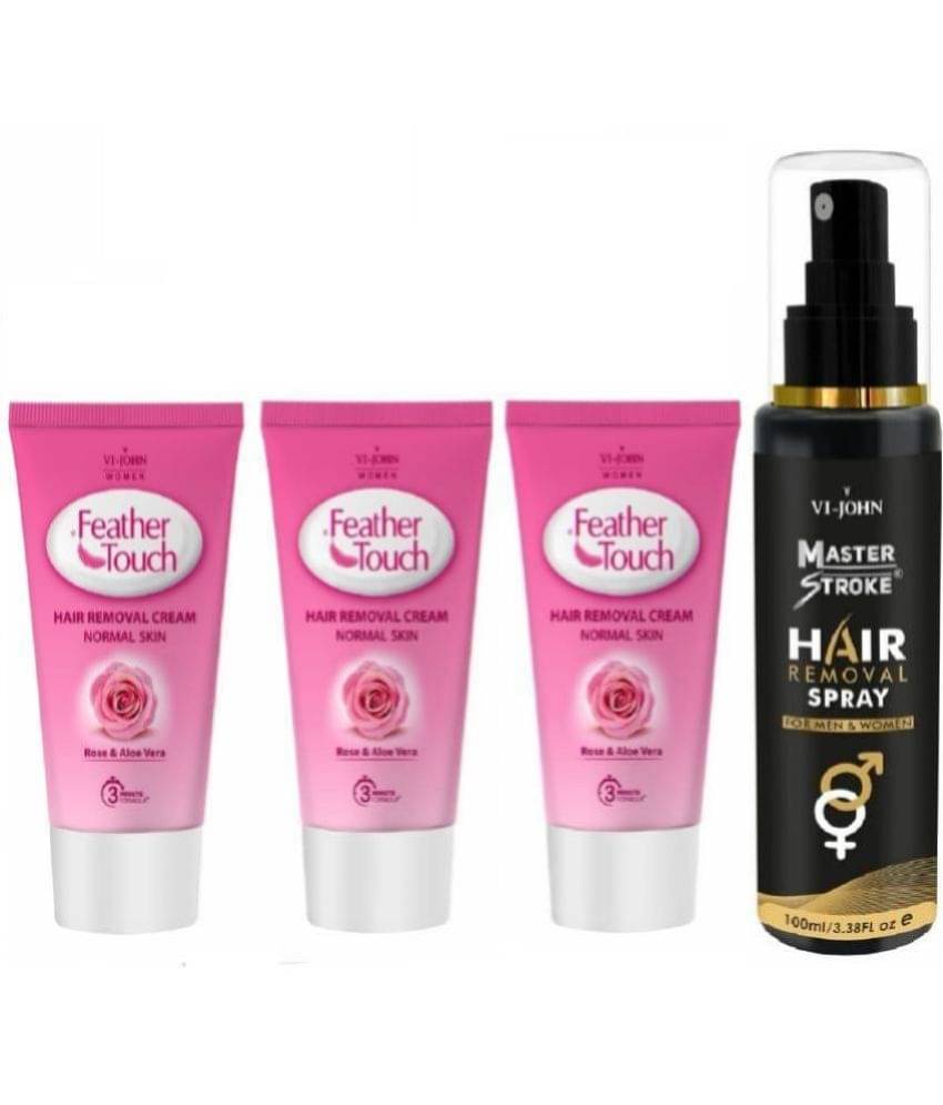 VI-JOHN Master Stroke Hair Removal Spray 100ml & Rose & Aloe Hair Removal Cream 40g*3 Each Pack of 4 VI-JOHN Master Stroke Hair Removal Spray 100ml & Rose & Aloe Hair Removal Cream 40g*3 Each Pack of 4