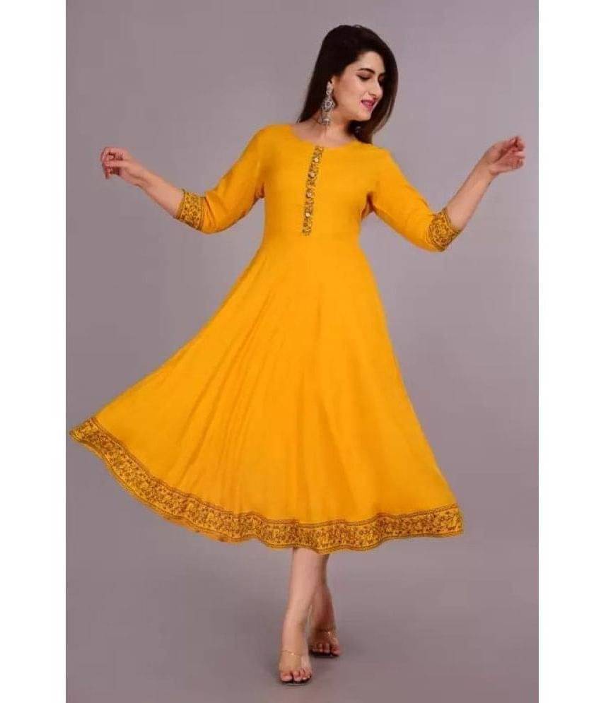SIPET - Yellow Rayon Women's Flared Kurti ( Pack of 1 ) SIPET - Yellow Rayon Women's Flared Kurti ( Pack of 1 )