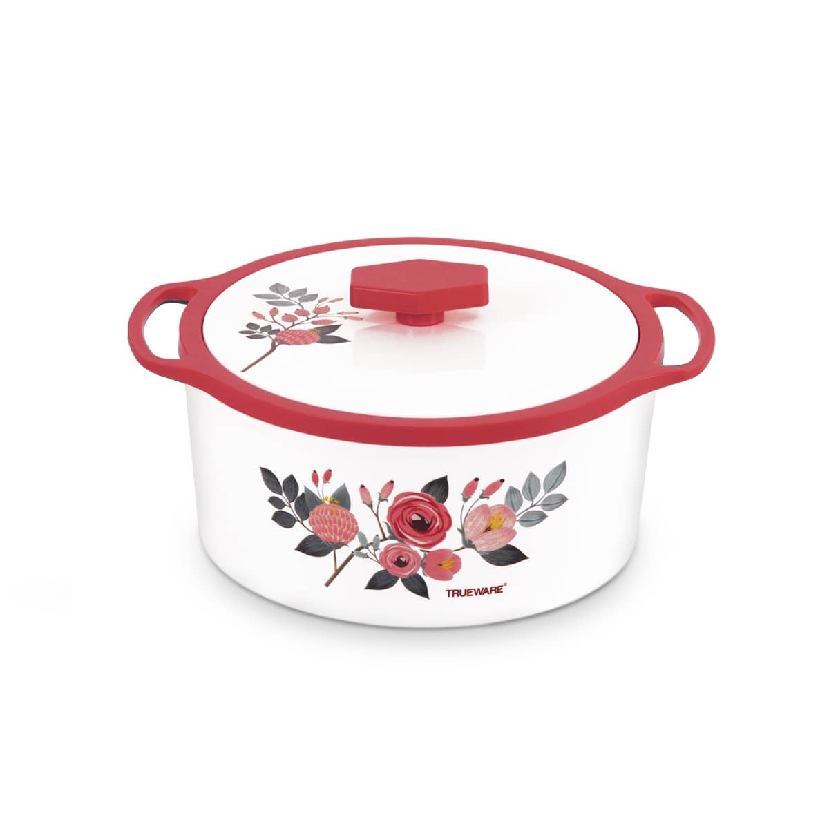 Trueware Florra Inner Steel Dark Pink Plastic Thermoware Casserole ( Set of 1 , 1500 mL )