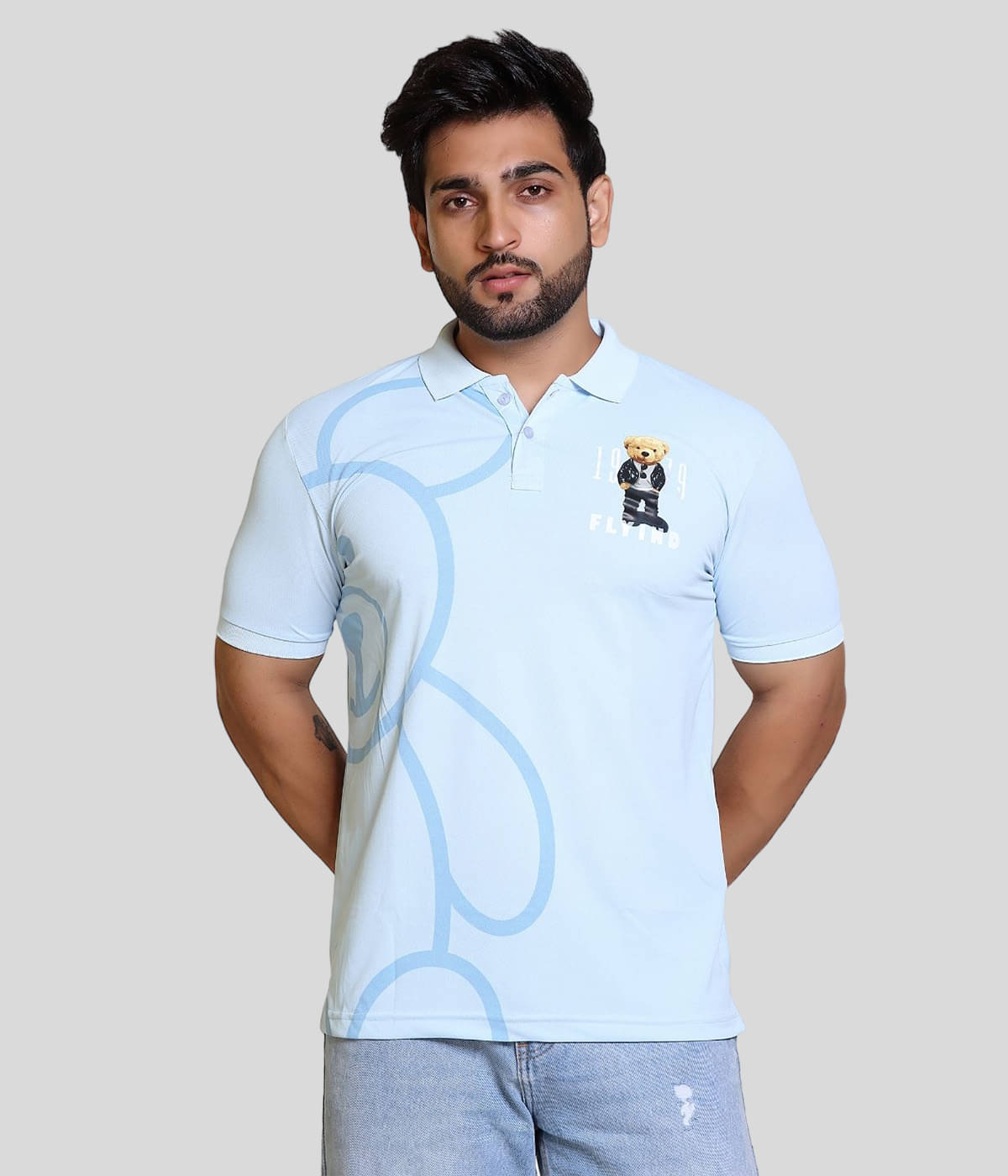     			FLYIND VOGUE OUTFIT Men Cotton Regular Fit Printed Polo T Shirt ( Sky Blue )