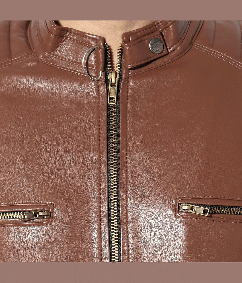 GARMADIAN - Brown PU Leather Regular Fit Men's Leather Jacket ( Pack of 1 )