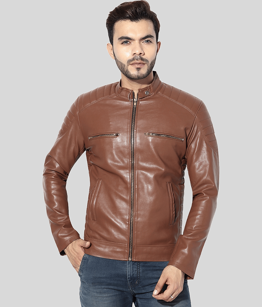 GARMADIAN - Brown PU Leather Regular Fit Men's Leather Jacket ( Pack of 1 )
