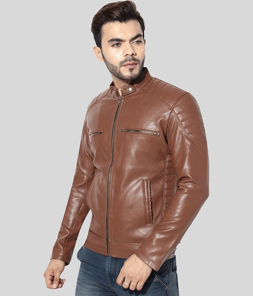 GARMADIAN - Brown PU Leather Regular Fit Men's Leather Jacket ( Pack of 1 )