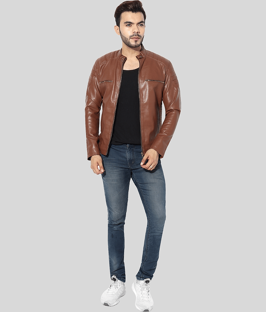 GARMADIAN - Brown PU Leather Regular Fit Men's Leather Jacket ( Pack of 1 )