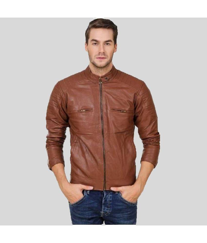 GARMADIAN - Brown PU Leather Slim Fit Men's Leather Jacket ( Pack of 1 )