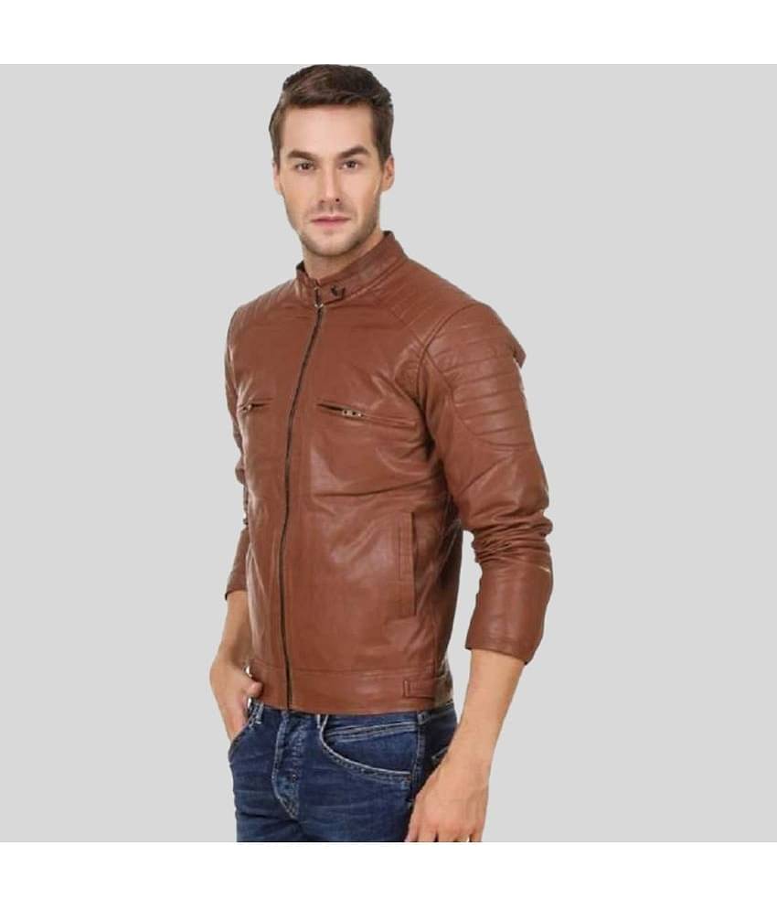 GARMADIAN - Brown PU Leather Slim Fit Men's Leather Jacket ( Pack of 1 )