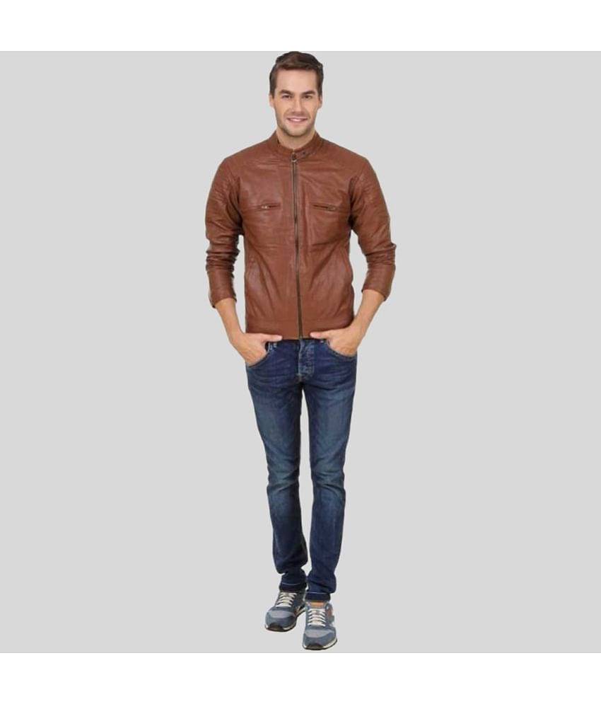 GARMADIAN - Brown PU Leather Slim Fit Men's Leather Jacket ( Pack of 1 )