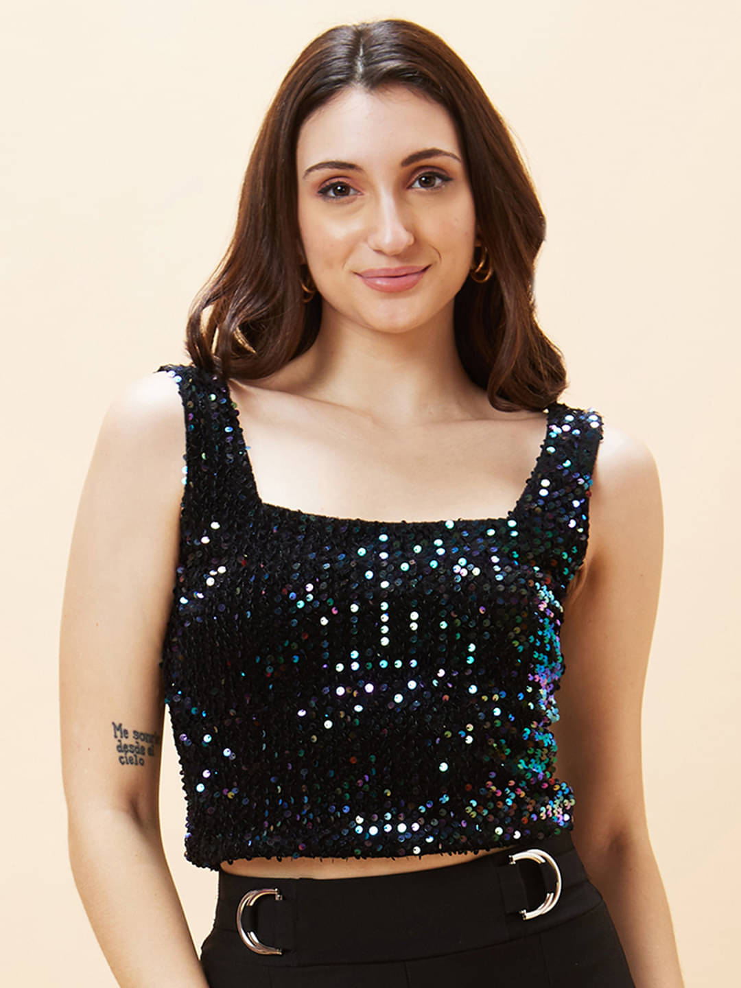 Globus - Black Polyester Women's Crop Top ( Pack of 1 )     			Globus - Black Polyester Women's Crop Top ( Pack of 1 )