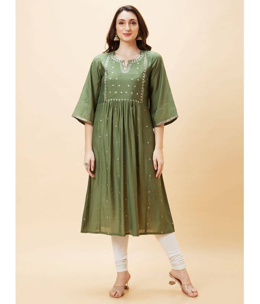 Globus - Green Polyester Women's A-line Kurti ( Pack of 1 ) Globus - Green Polyester Women's A-line Kurti ( Pack of 1 )