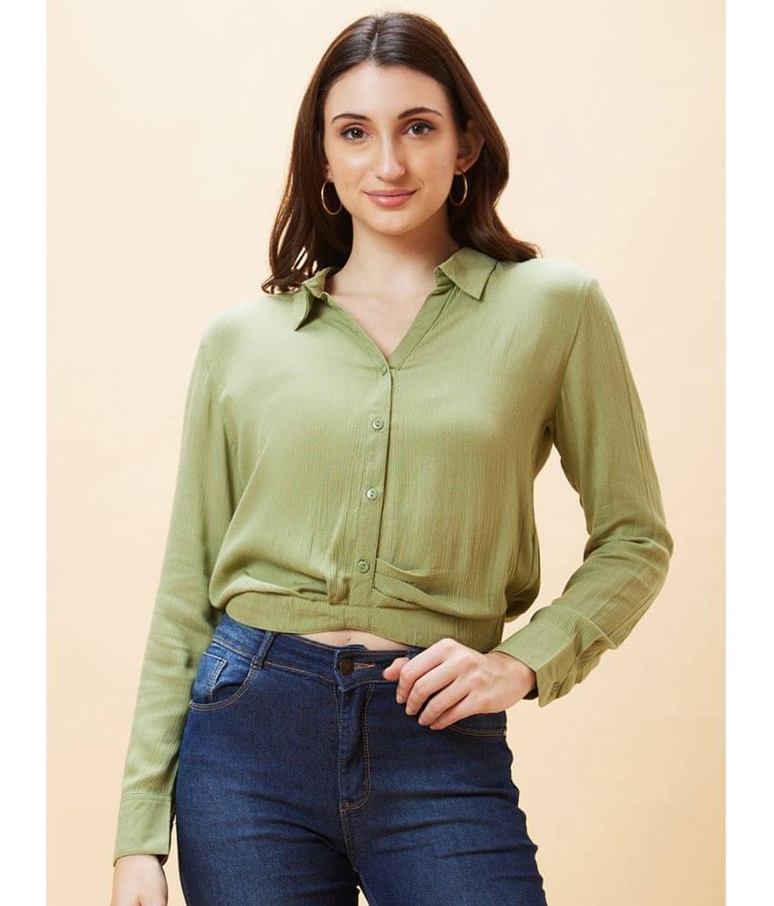 Globus - Olive Viscose Women's Shirt Style Top ( Pack of 1 ) Globus - Olive Viscose Women's Shirt Style Top ( Pack of 1 )
