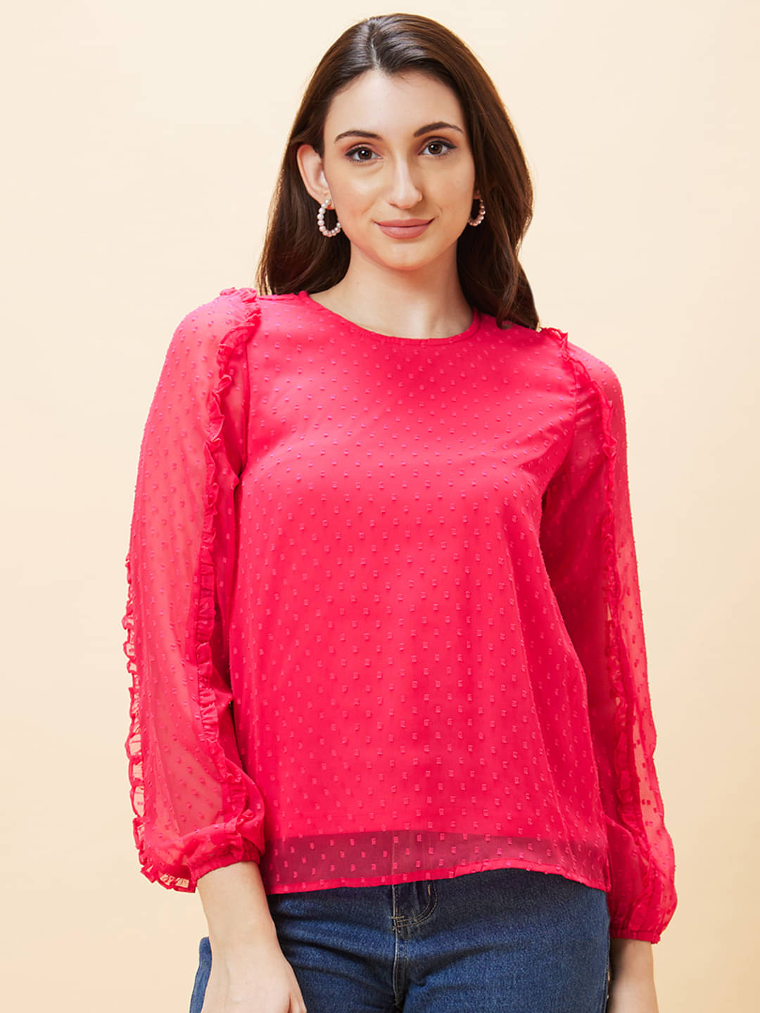 Globus - Pink Polyester Women's Regular Top ( Pack of 1 ) Globus - Pink Polyester Women's Regular Top ( Pack of 1 )