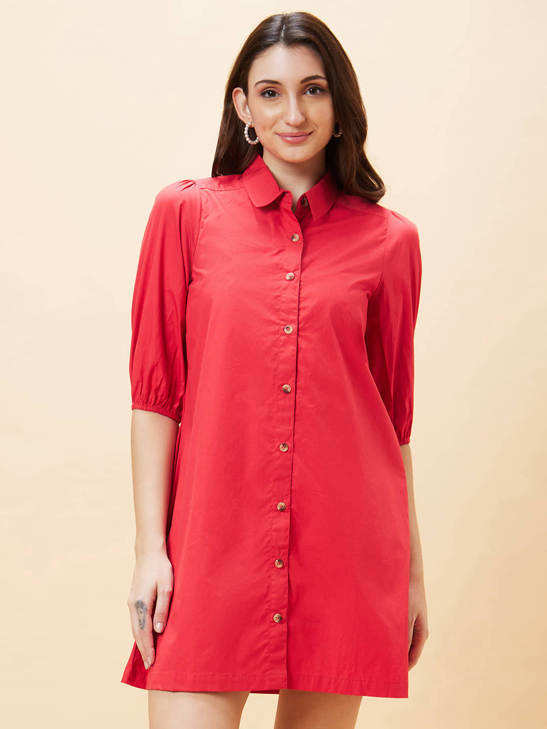 Globus - Red Cotton Women's Shirt Dress ( Pack of 1 )