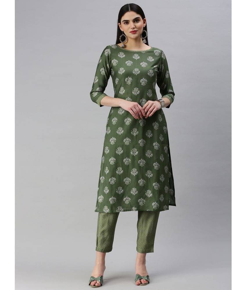 Hritika - Green Straight Chanderi Women's Stitched Salwar Suit ( Pack of 1 ) Hritika - Green Straight Chanderi Women's Stitched Salwar Suit ( Pack of 1 )