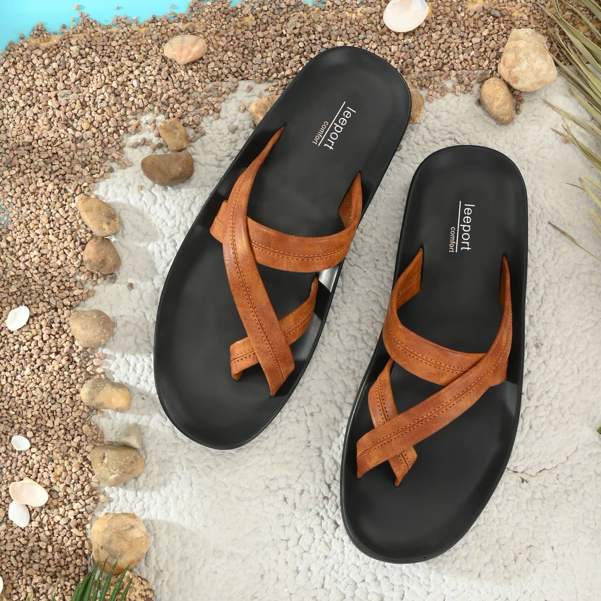 Leeport - Tan Men's Thong Flip Flop