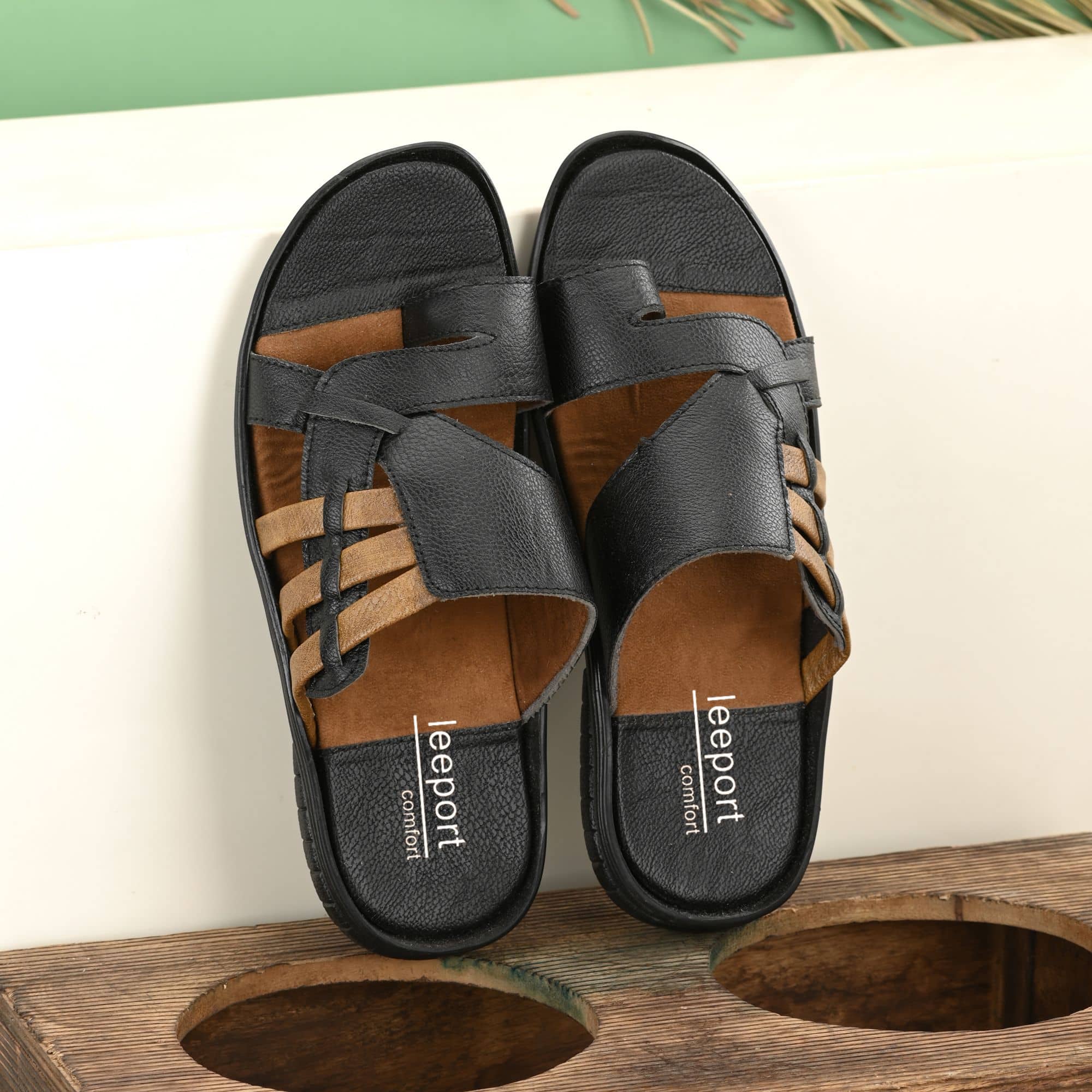 Leeport - Black Men's Leather Slipper