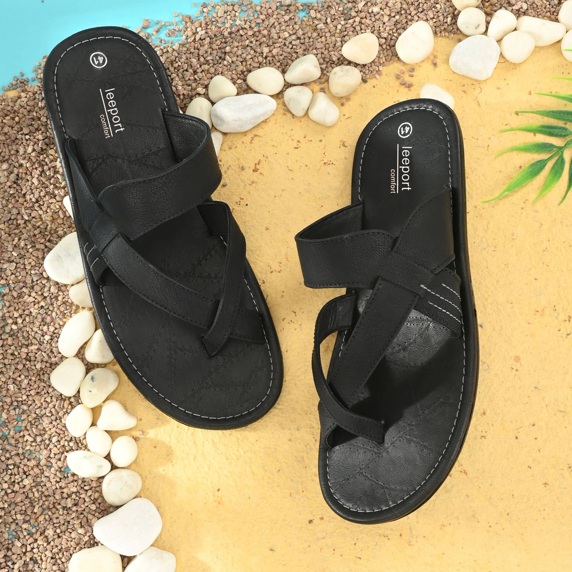 Leeport - Black Men's Leather Slipper