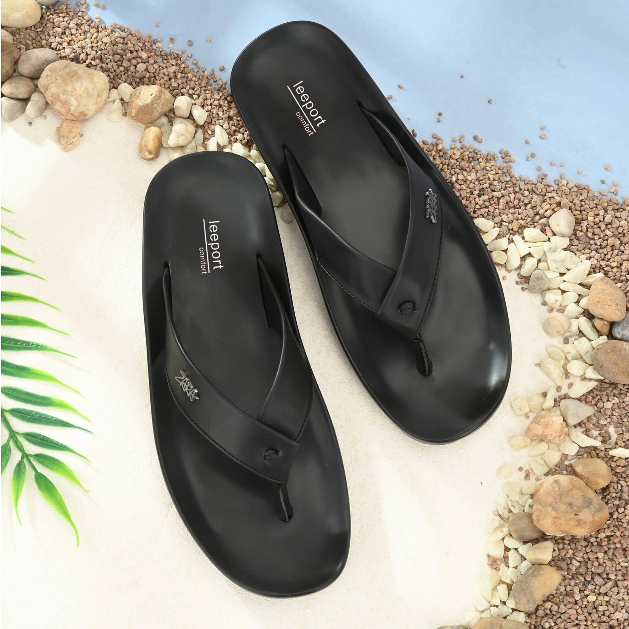 Leeport - Black  Synthetic Thong Flip Flop