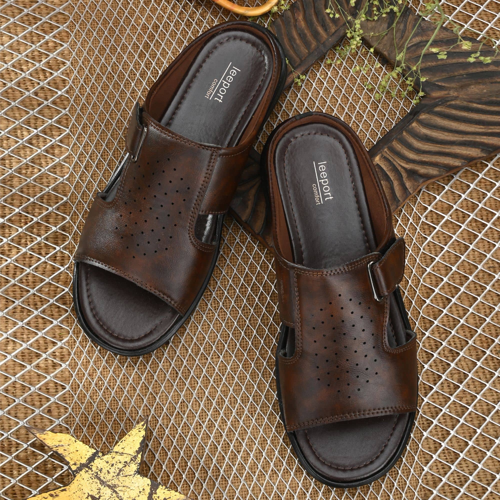 Leeport - Brown Men's Leather Slipper