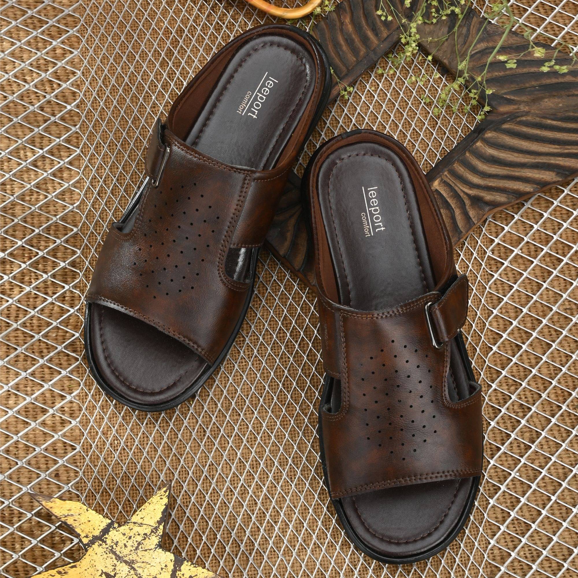     			Leeport - Brown Men's Leather Slipper