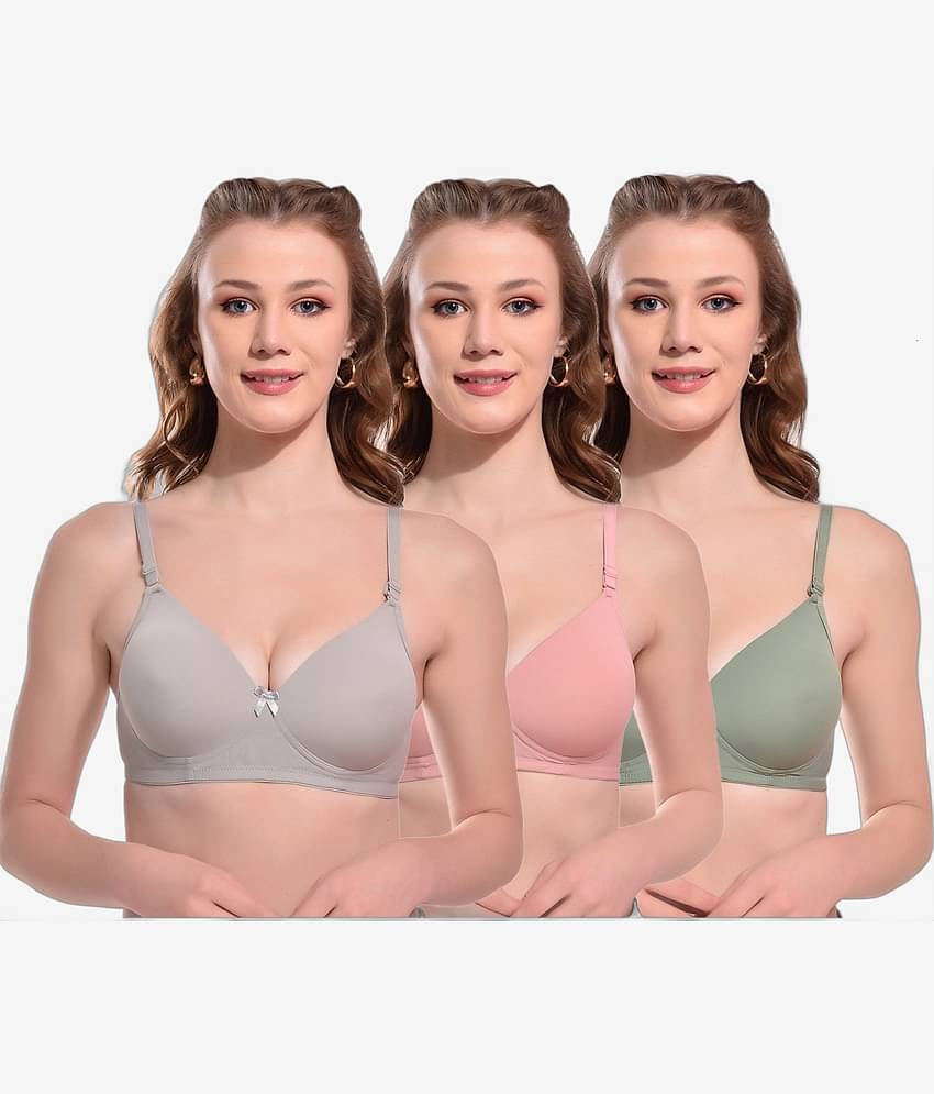 Softskin Pack of 3 Nylon Heavily Padded Women's T-Shirt Bra ( Multicolor )