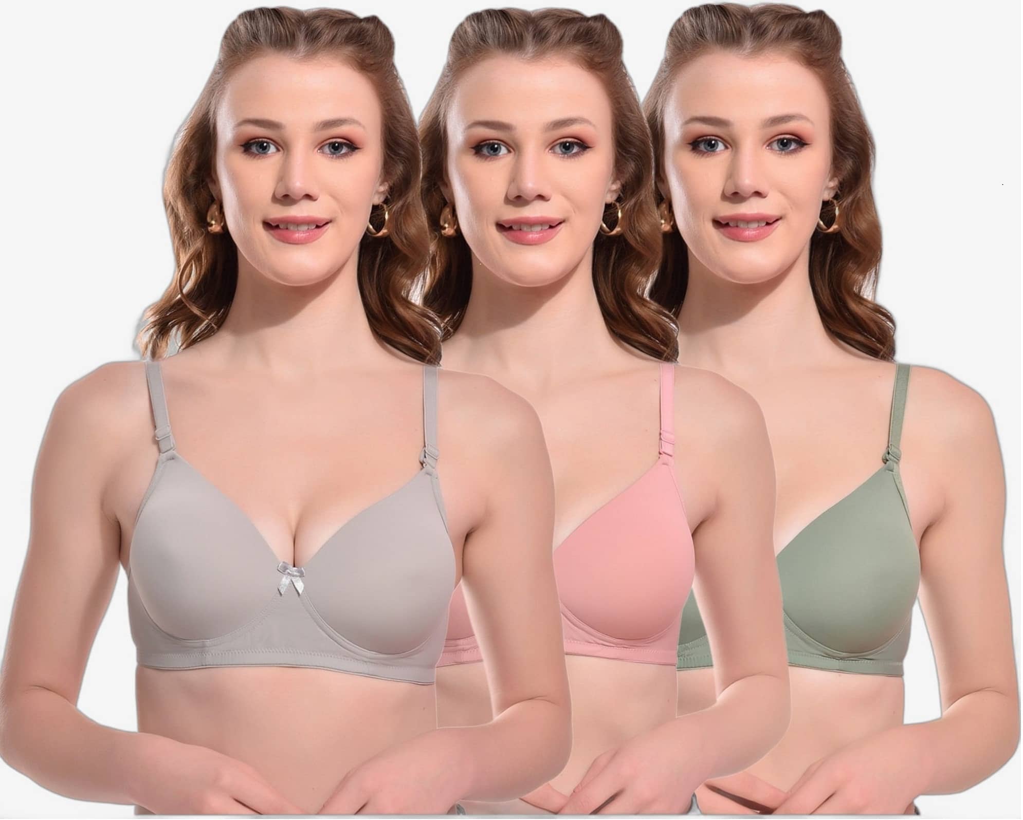 Softskin Pack of 3 Nylon Heavily Padded Women's T-Shirt Bra ( Multicolor )