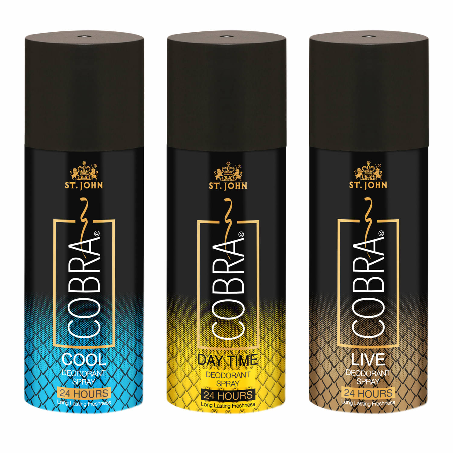     			ST.JOHN Cobra Cool, Live & Day Time 150ml Each Deodorant Spray for Men (450ml) - Pack of 3