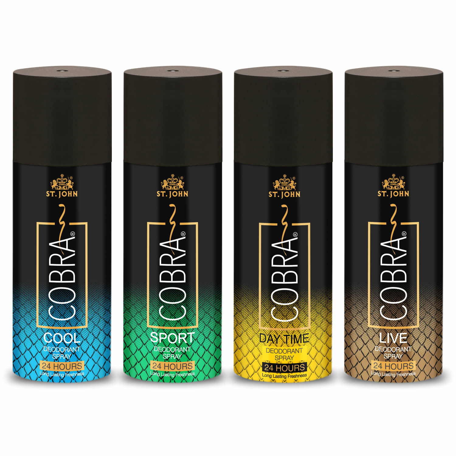 ST.JOHN Cobra Cool,Live,Sport & DayTime Deodorant Spray for Men 150ml Each (600ml) Pack of 4