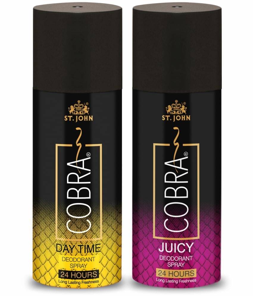 ST.JOHN Cobra DayTime & Juicy Long Lasting Deodorant Spray for Men 150ml Each (300ml) - Pack of 2 ST.JOHN Cobra DayTime & Juicy Long Lasting Deodorant Spray for Men 150ml Each (300ml) - Pack of 2