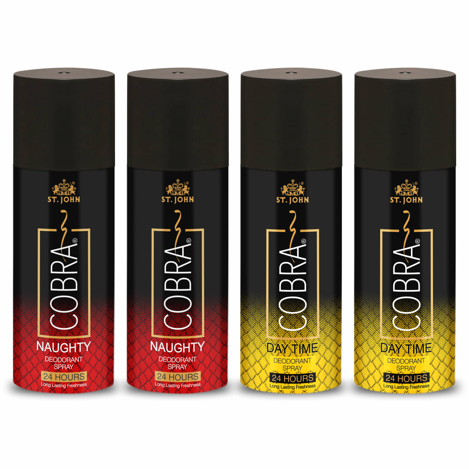 ST.JOHN Cobra Naughty & Day Time 150*2 Each Deodorant Spray for Men (600ml) - Pack of 4