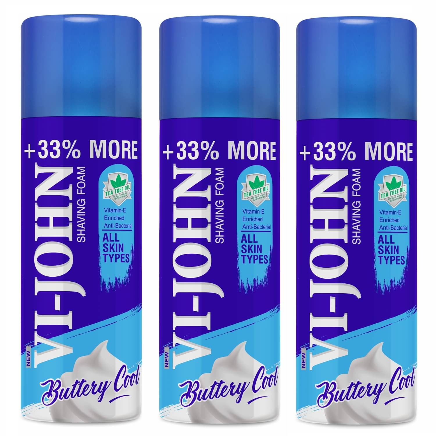     			VI-JOHN All Skin Type Shaving Foam Enriched With Vitamin E , Tea Tree Oil 400g - (1200g) Pack of 3