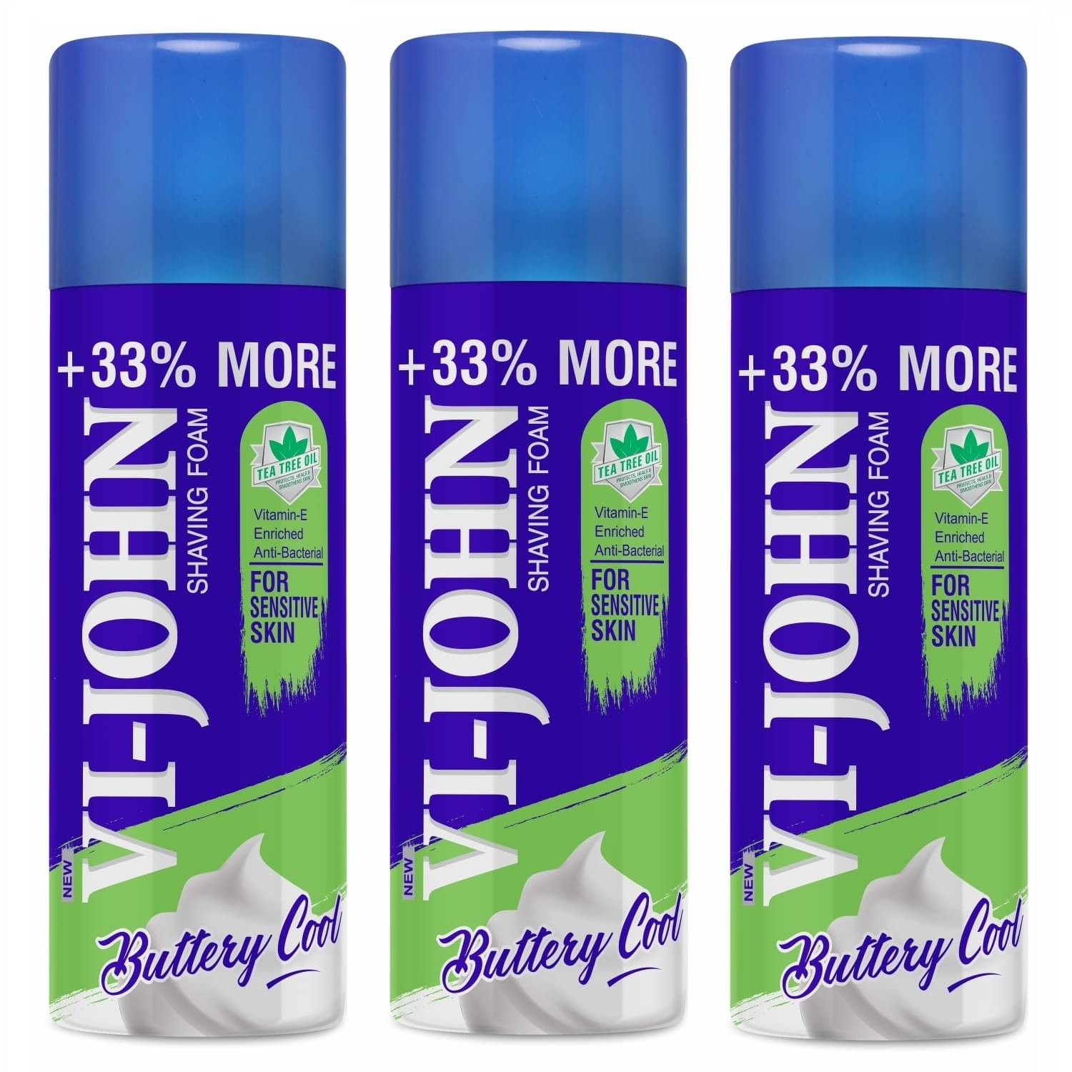     			VI-JOHN Sensitive Skin Shaving Foam Enriched With Vitamin E,Tea Tree Oil 400g (1200g) Pack of 3