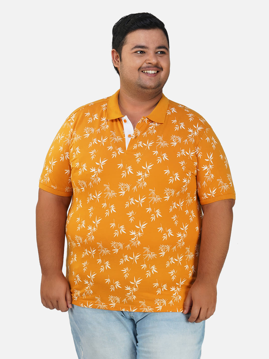 XFOX Pack of 1 Cotton Blend Regular Fit Printed Half Sleeves Men's Polo T Shirt ( Mustard )