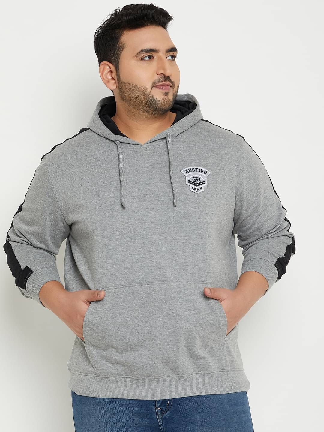     			AUSTIVO Fleece Hooded Men's Sweatshirt - Grey ( Pack of 1 )