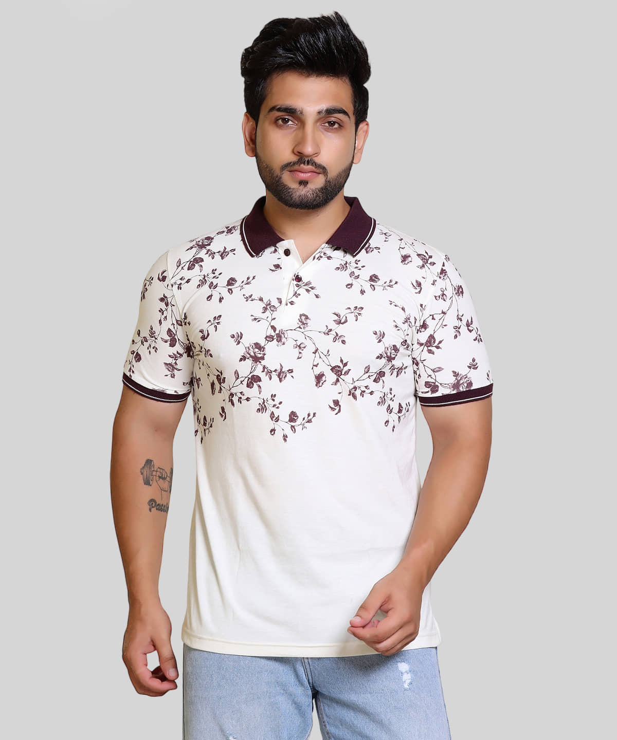 FLYIND VOGUE OUTFIT Men Cotton Regular Fit Printed Polo T Shirt ( White )