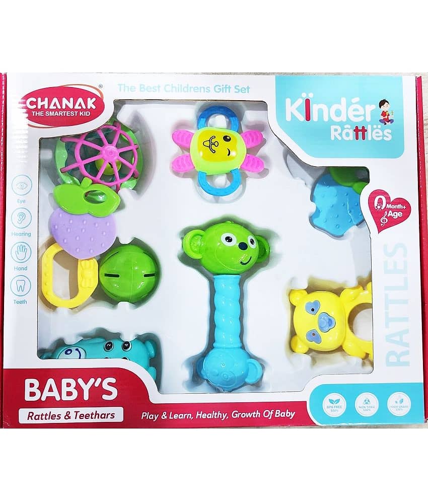 Fratelli Colorful Attractive Rattle Tether Toy for New Born, Perfect Gift for New Born Babies-Made in India (ISI Quality Approved) Non Toxic -8PC Rattle Gift Box Packing - Toys and Games | Buy online on ZillyBuy