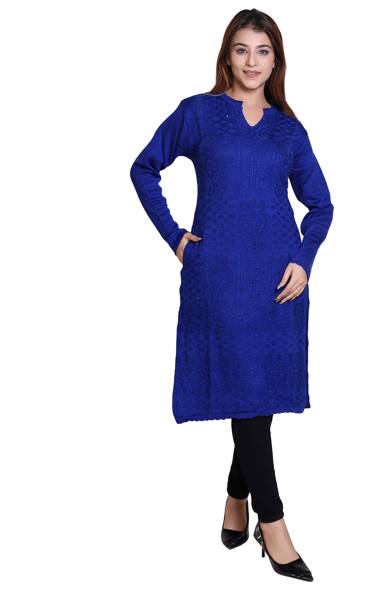 Japroz - Blue Woollen Women's Straight Kurti ( Pack of 1 ) Japroz - Blue Woollen Women's Straight Kurti ( Pack of 1 )