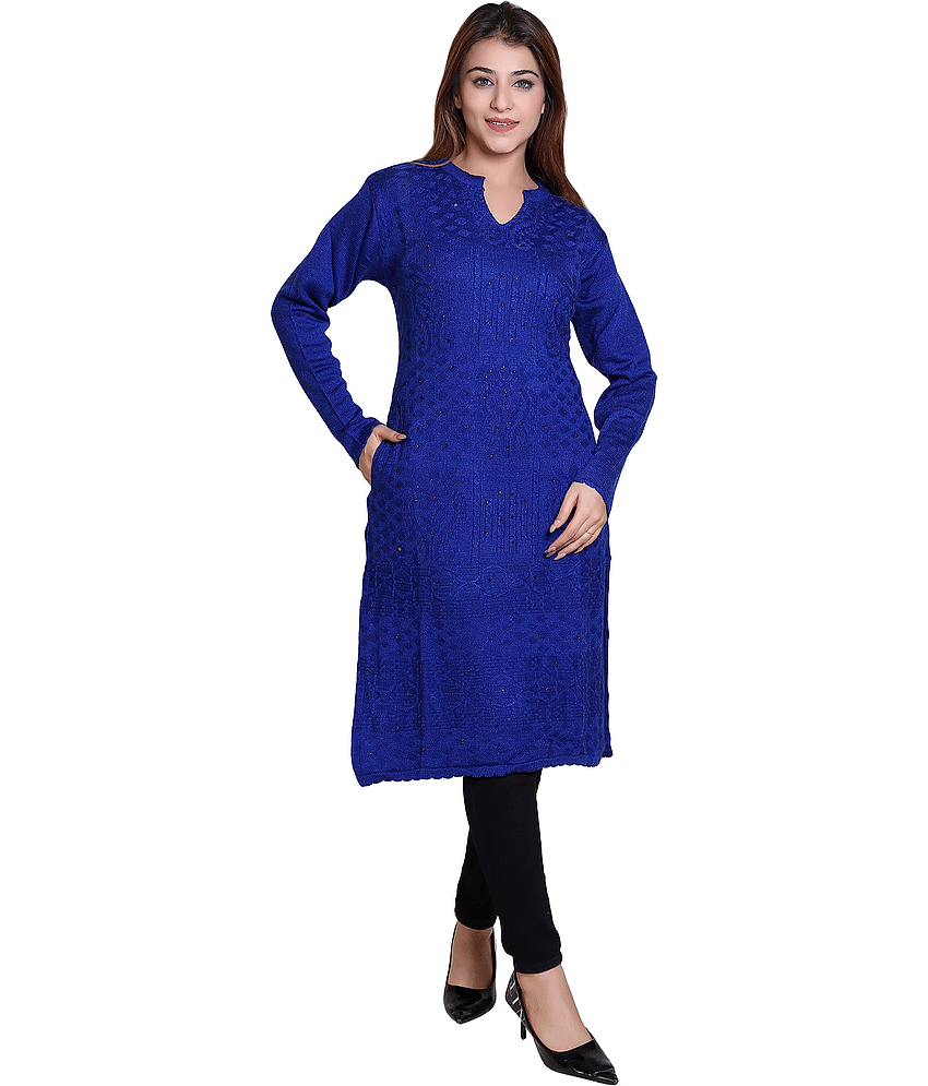 Japroz - Blue Woollen Women's Straight Kurti ( Pack of 1 ) - Kurtis, Tunics | Buy online on ZillyBuy