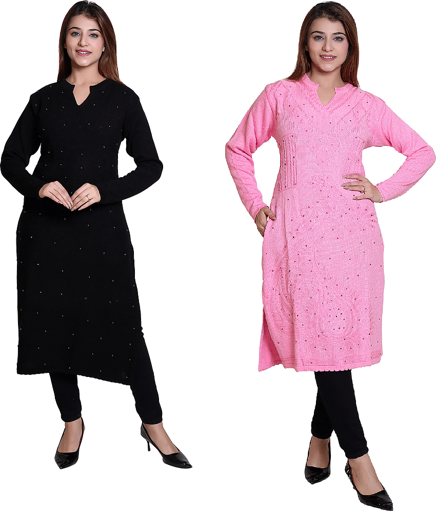 Japroz Woollen Embellished Straight Women's Kurti - Multicolor ( Pack of 2 ) - Kurtis, Tunics | Buy online on ZillyBuy