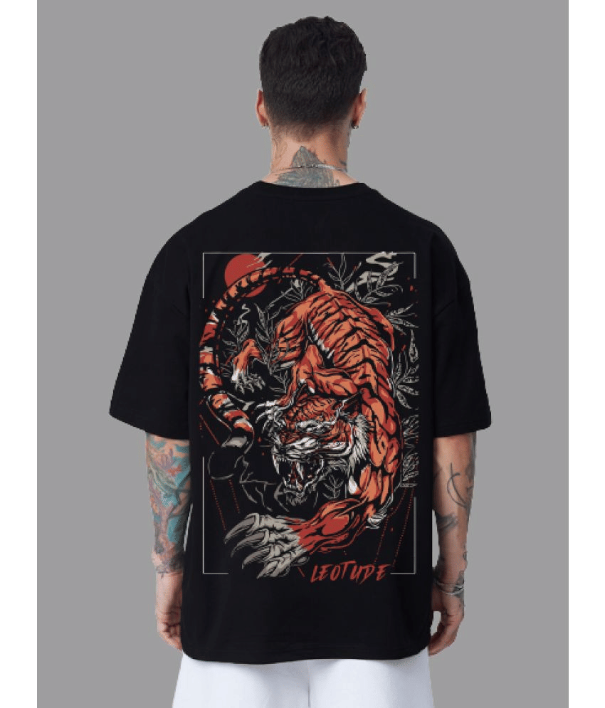 Leotude Pack of 1 Cotton Blend Oversized Fit Men's T-Shirt ( Black )     			Leotude Pack of 1 Cotton Blend Oversized Fit Men's T-Shirt ( Black )